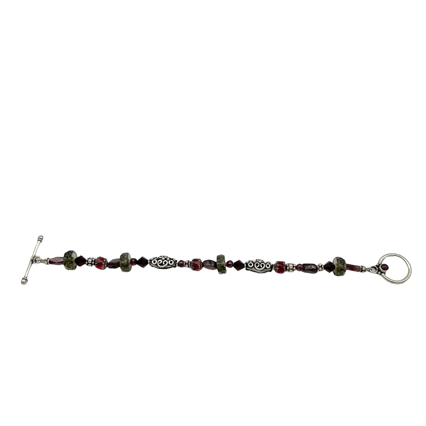 Bracelet Womens 7 in Silver Red Green Bead Toggle Closure