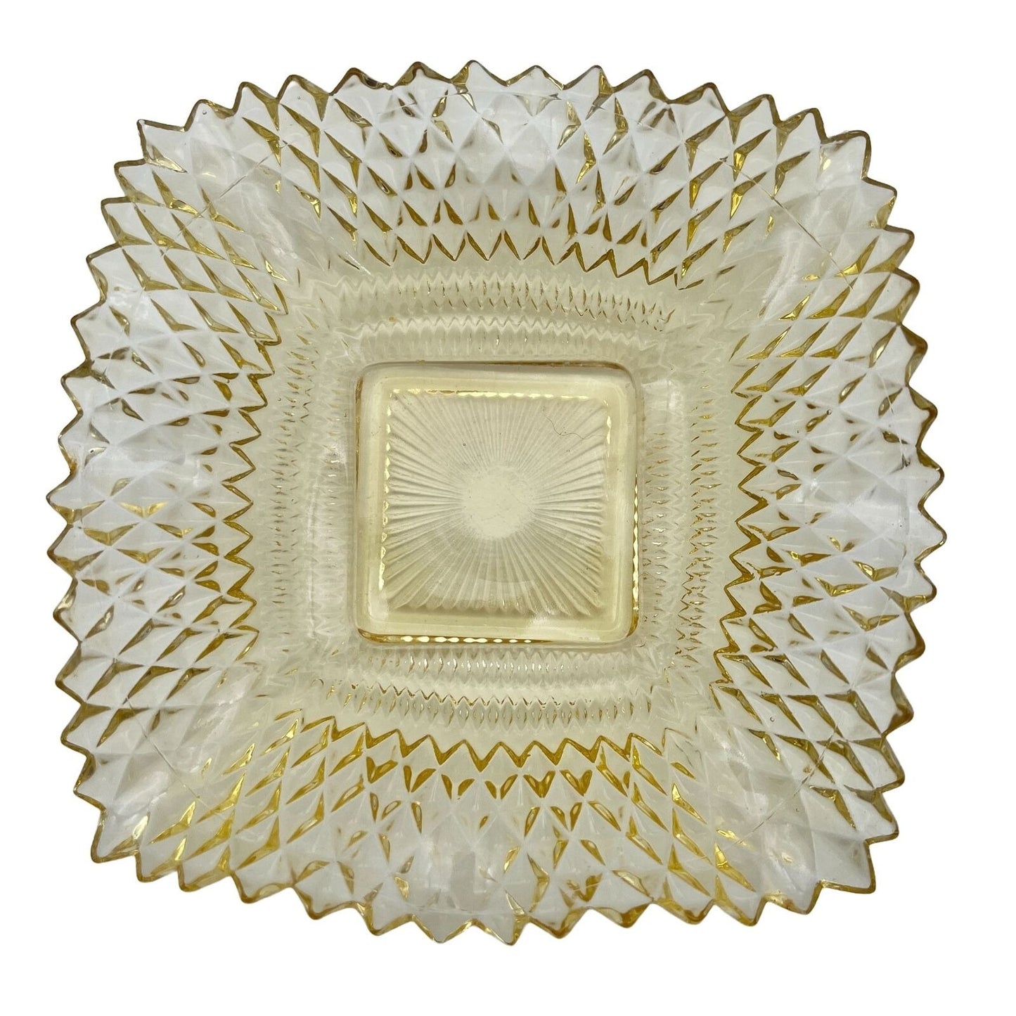 Vintage Set of 2 Square Diamond Point Ruffled Edge Glass Candy Serving Bowls