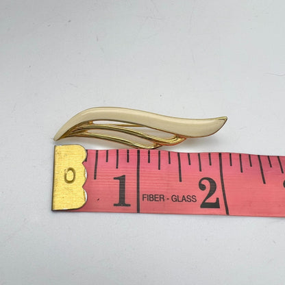 Monet Brooch 2 in Gold & Cream Enamel Wave Stick Pin
