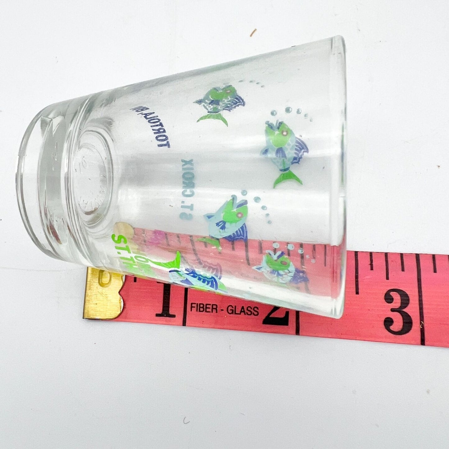Shot Glass 2.5 x 2 Clear Blue Green Fish St Thomas John Croix Tortola BVI