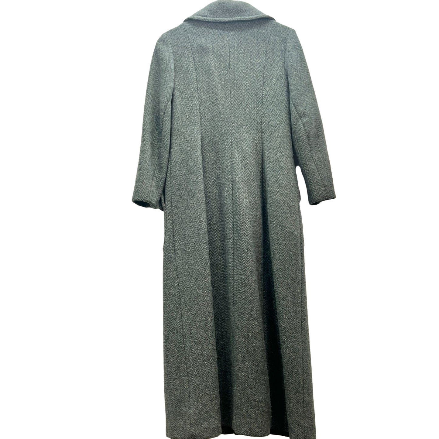Vintage Julius Garfinckel & Co Coat Women's LS Gray Black Herringbone Scarf