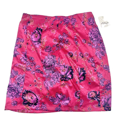 Free People Women's 6 Avas Print Miniskirt in Deep Magenta 16.5 inch Long NWT