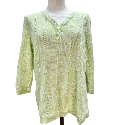 Christopher & Banks Womens Medium Light Green Pullover Henley Sweater 3/4 Sleeve