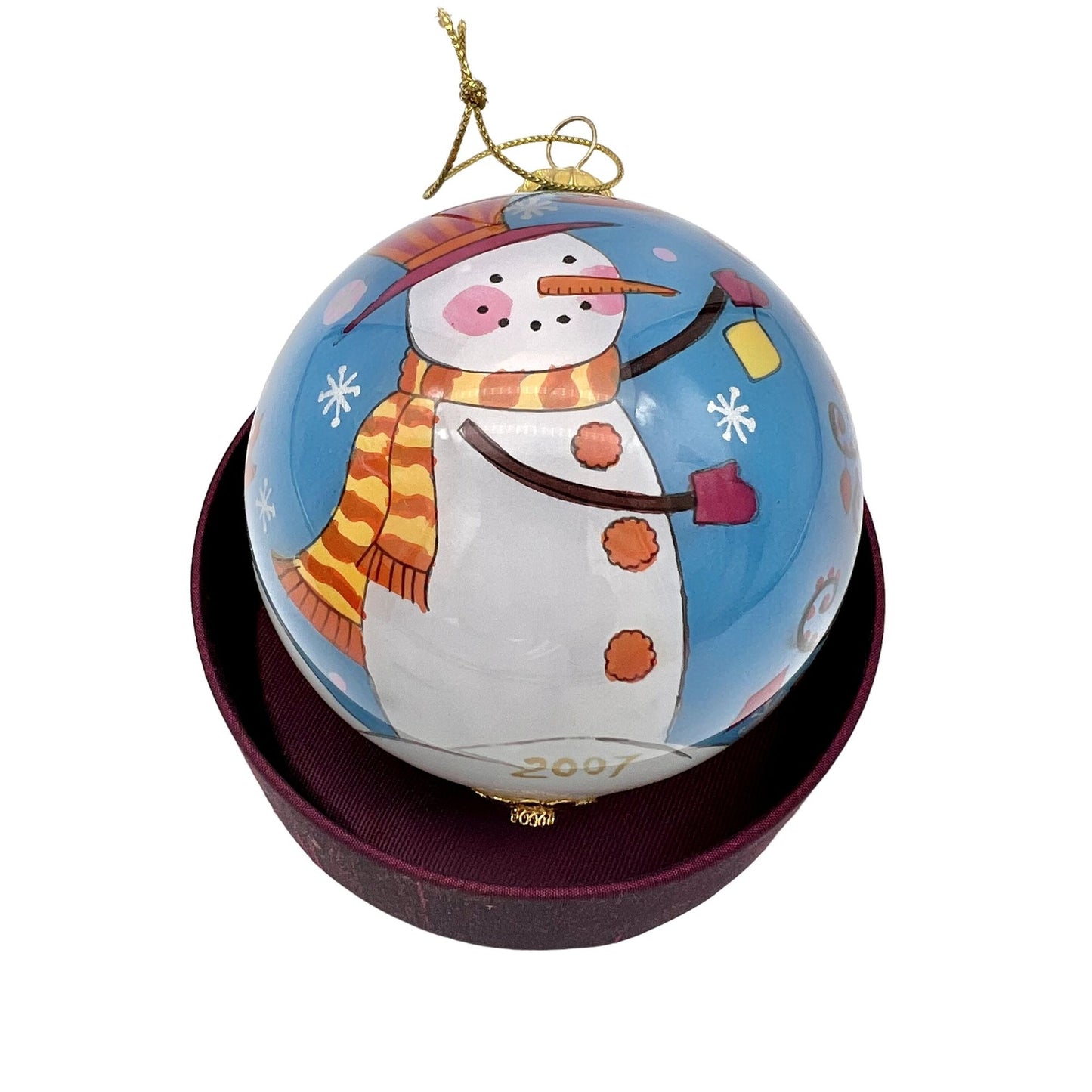 Christmas Ornament Glass "Li Bien" Snowmen 2007 In Storage Case