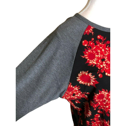 LuLaRoe Randy Baseball Style Tee Size L 3/4 sleeves Black Red Gray NWT