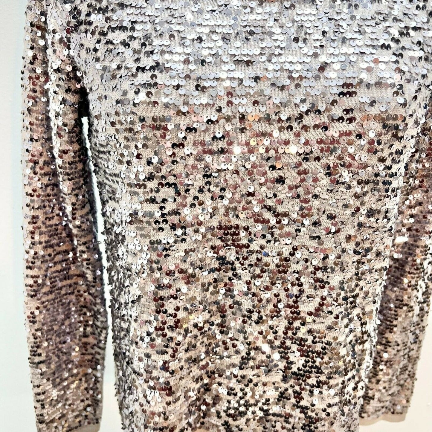 Abbeline Women's XS Brown Sequined LS Top Party Casual