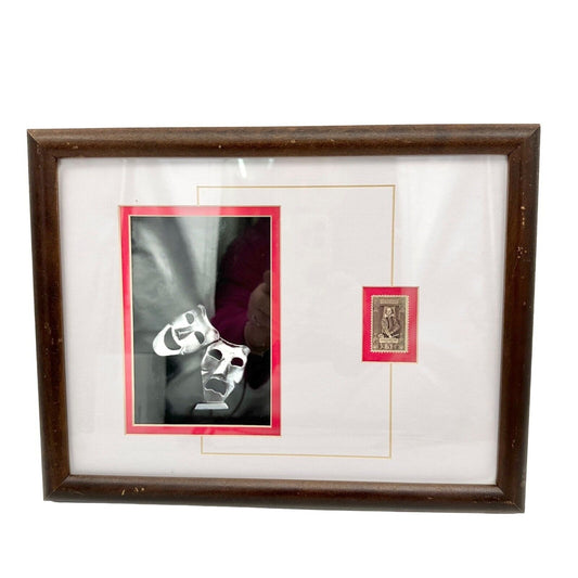 Framed Stamp Shakespeare Comedy Drama Masks 13 x 10 Matted Wood Frame