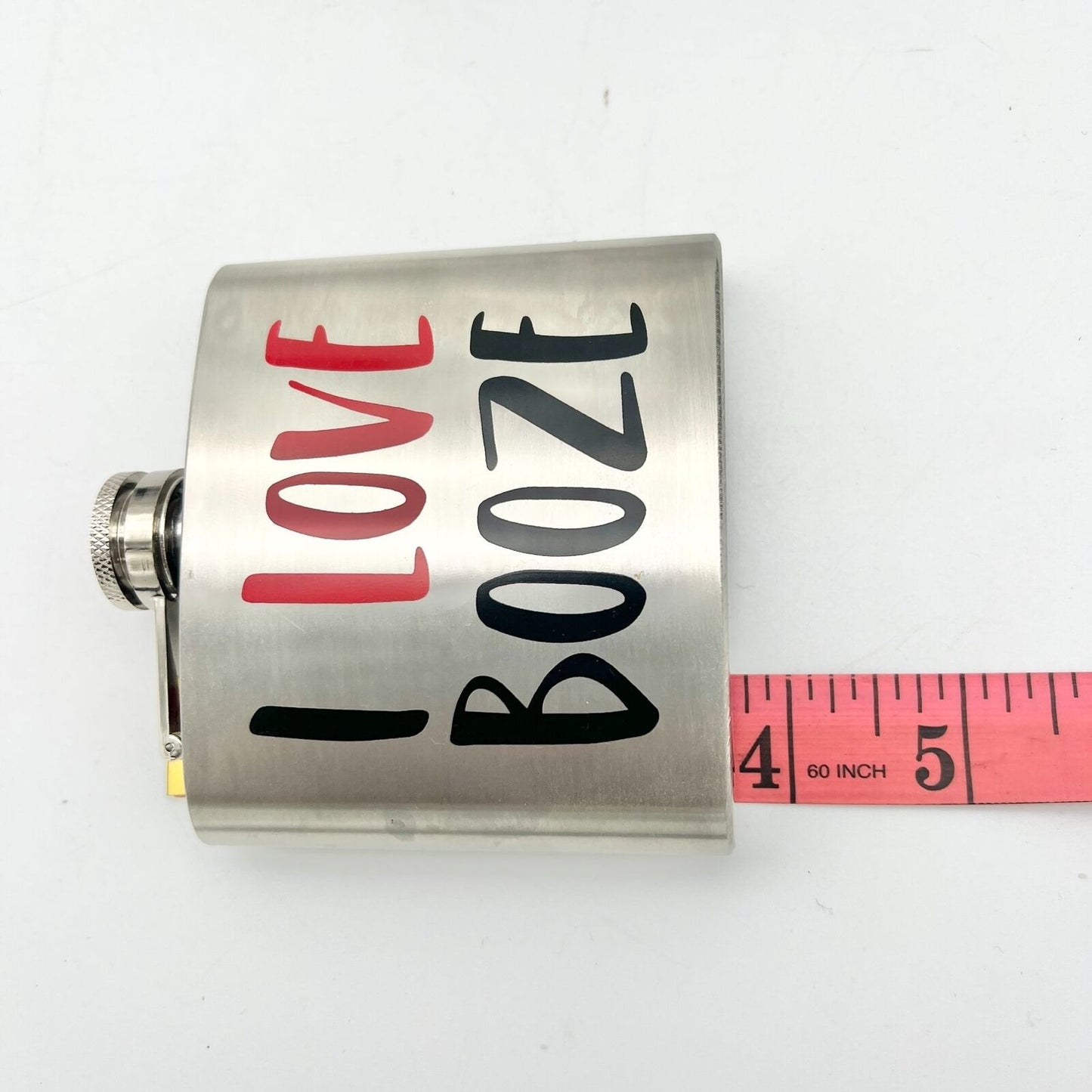 Pocket Flask 3.75 x 3.75 Silver I LOVE BOOZE