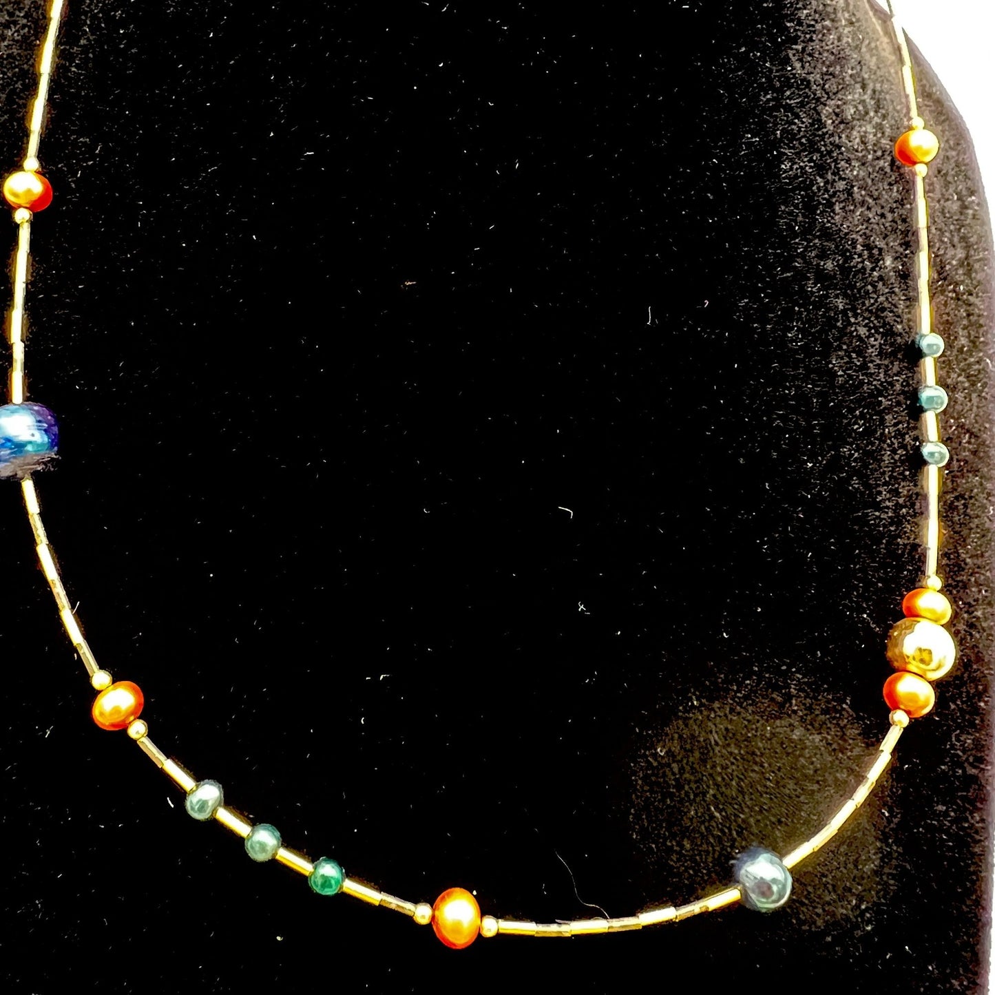 Necklace Womens 18 inch 14K Gold Filled with Gold and Blue Beads 1.5 in extender