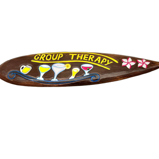 Hand Painted Wooden Group Therapy Cocktails Drinking Surfboard 6x23 in Sign