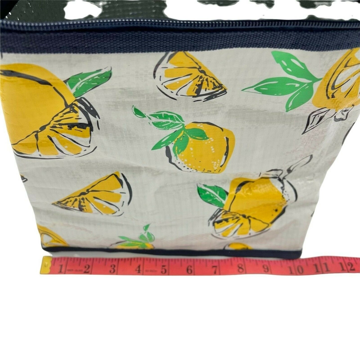 Thermal Cooler Bag Lemon Motif 10x7x10 White Yellow Blue Green Zip