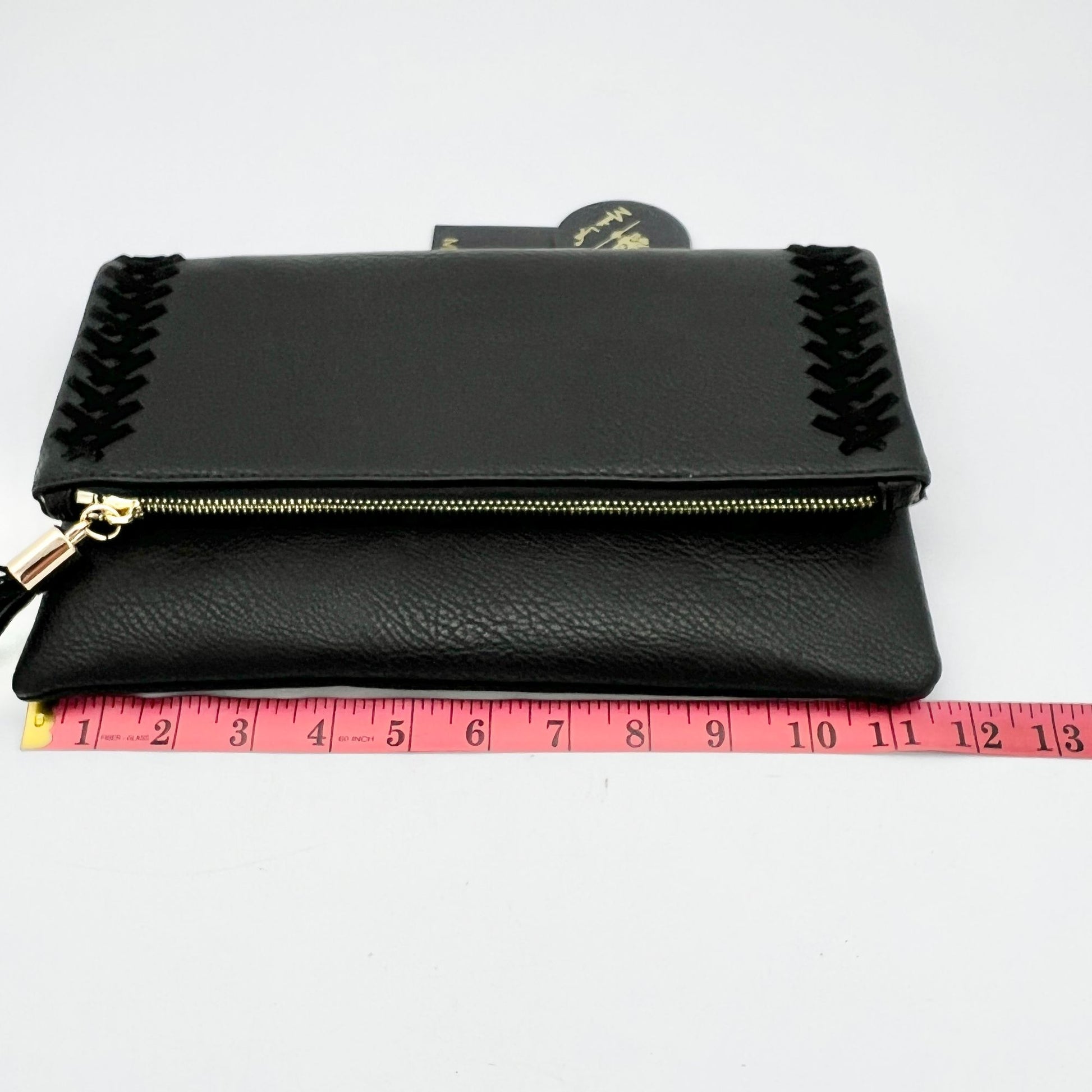 Moda Luxe Clutch 11.5 x 7 Black Palermo Stitch Detail Chain Shoulder Strap