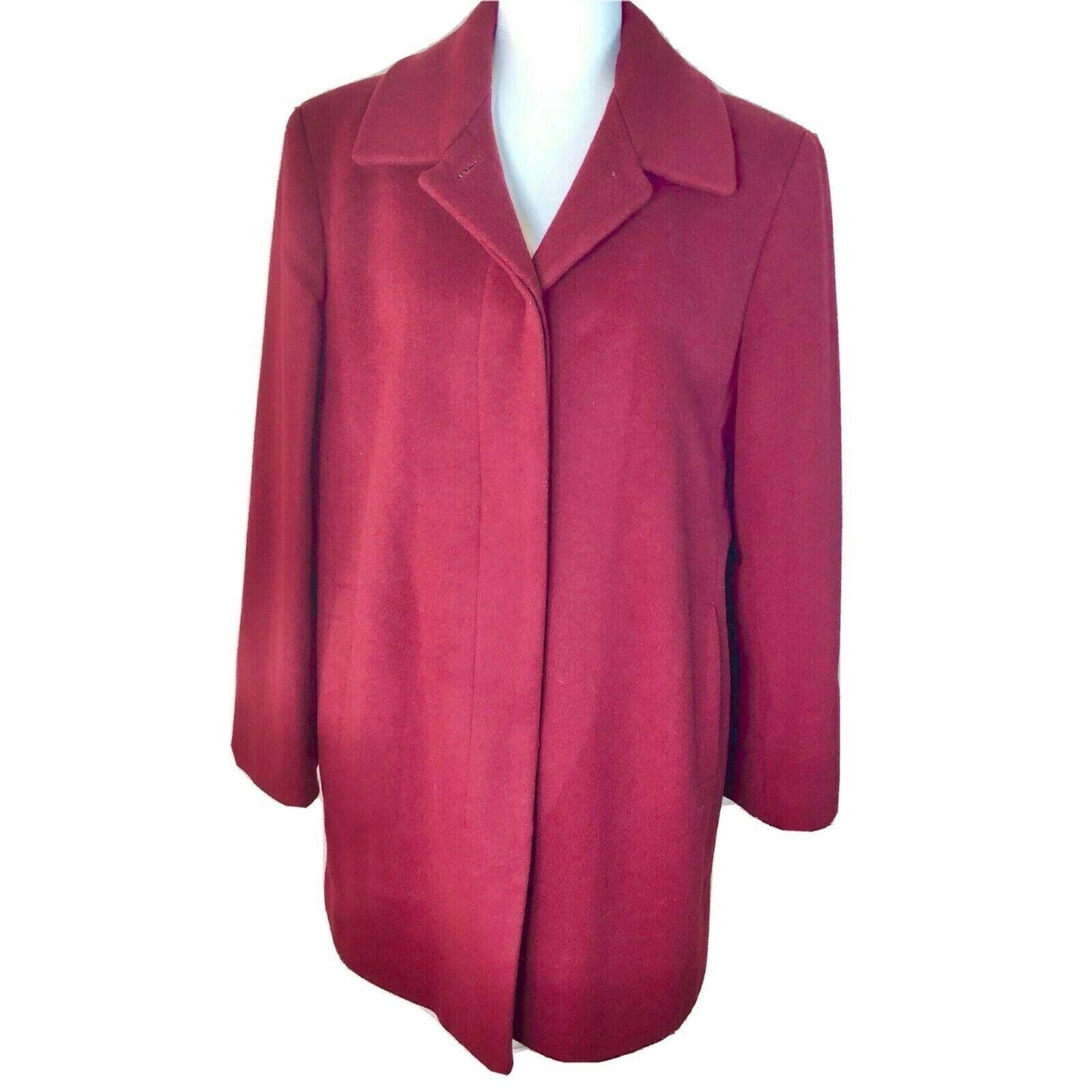 Liz Claiborne Size 12 Short Classic Maroon Wool Coat Hidden Buttons Pockets