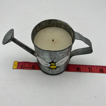 Metal Watering Can Candle with Painted Bee Motif  7x4