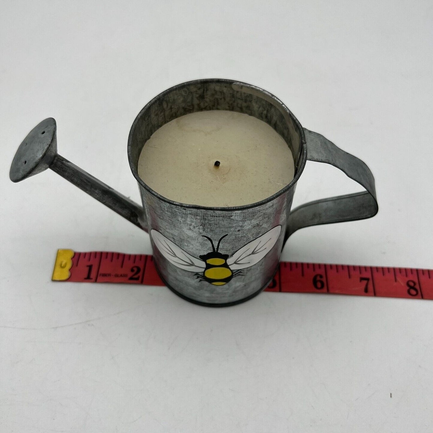 Metal Watering Can Candle with Painted Bee Motif  7x4