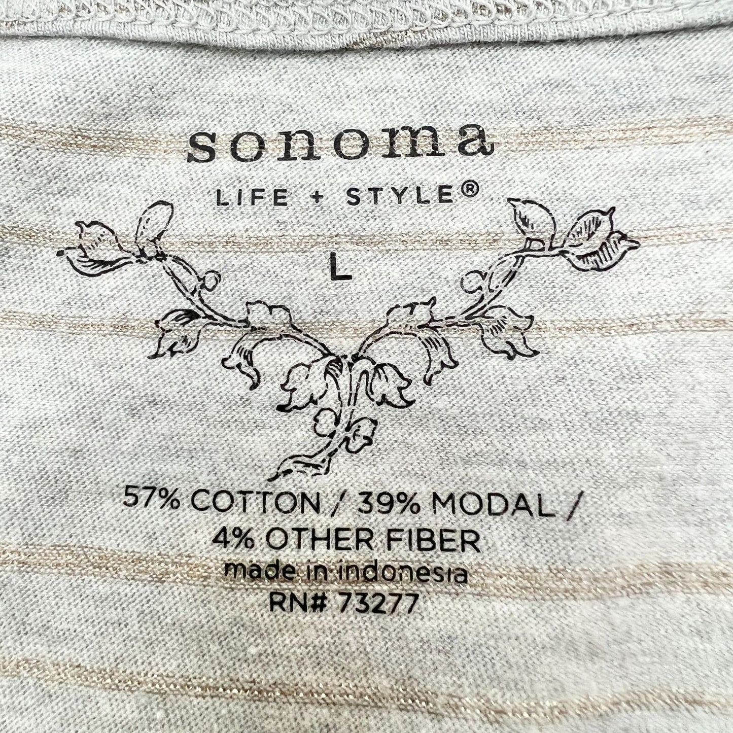 Sonoma Life & Style Top Womens Large Gray Gold Pinstripe Short Sleeve Scoop Neck