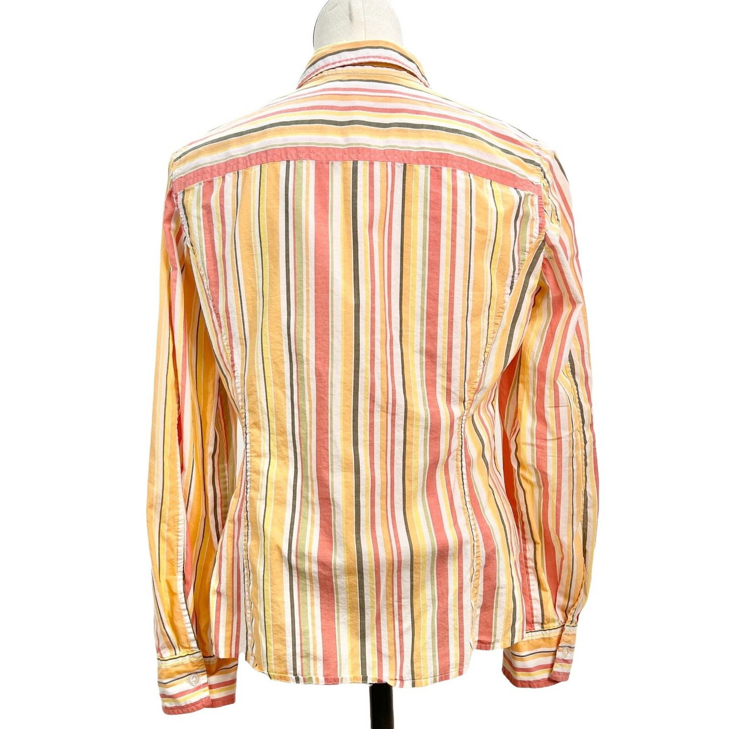 Jones New York Sport Top Womens Small Orange Yellow Green Stripe Long Sleeves