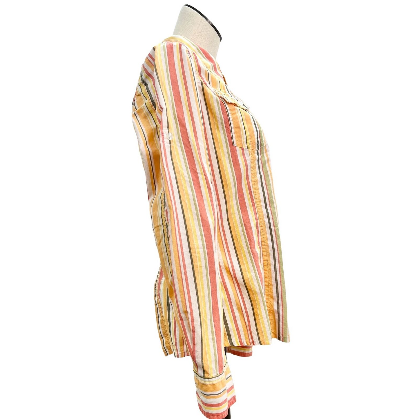 Jones New York Sport Top Womens Small Orange Yellow Green Stripe Long Sleeves