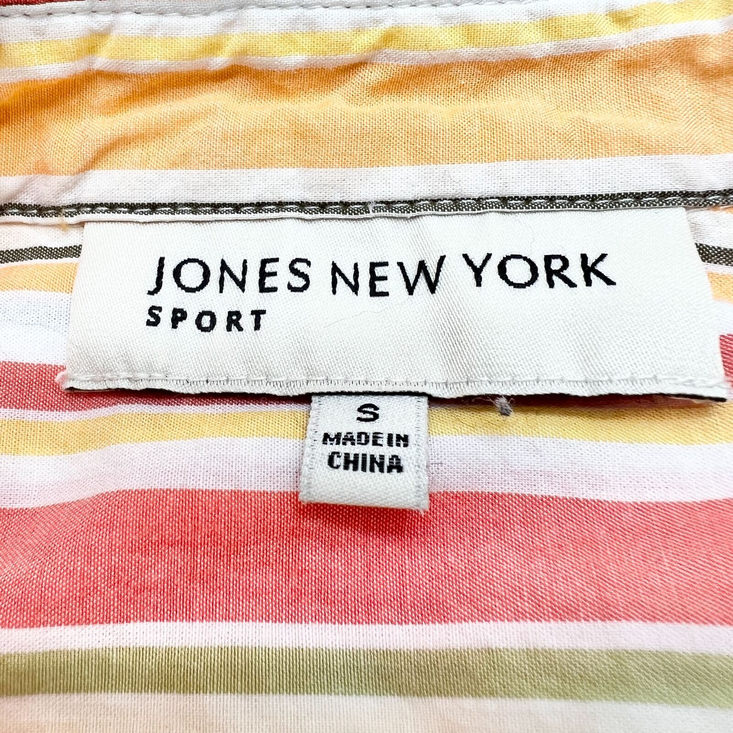 Jones New York Sport Top Womens Small Orange Yellow Green Stripe Long Sleeves