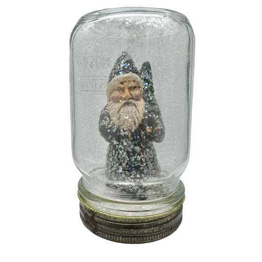 Handcrafted Christmas in a Jar Vintage Santa Father Christmas in Snow 4.5 x 2.5