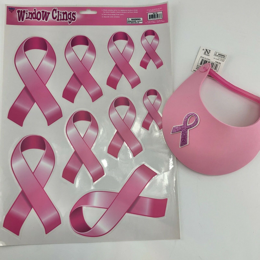 Breast Cancer Visor with Decals Sets Pink Ribbon NWT Awareness Women Support