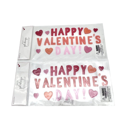 Happy Valentines Day Clings Set of 2 10.5 x 5.5 Red Pink Hearts NIP