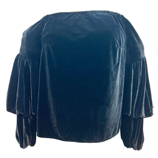 Petersyn Womens XS Black Velvet Long Sleeve Off Shoulder Top