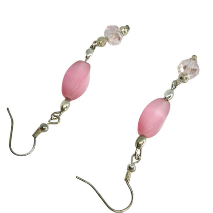 Handcrafted Earrings Pink Glass and Silver Metal Beads Delicate Spring NEW