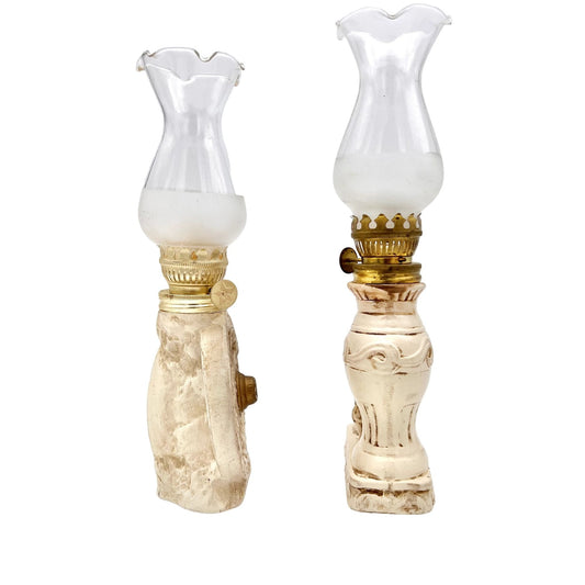 Oil Lamps Set of Two 9 x 4 Cream Beige Ceramic Wagon Wheel Vase Violin Chimneys