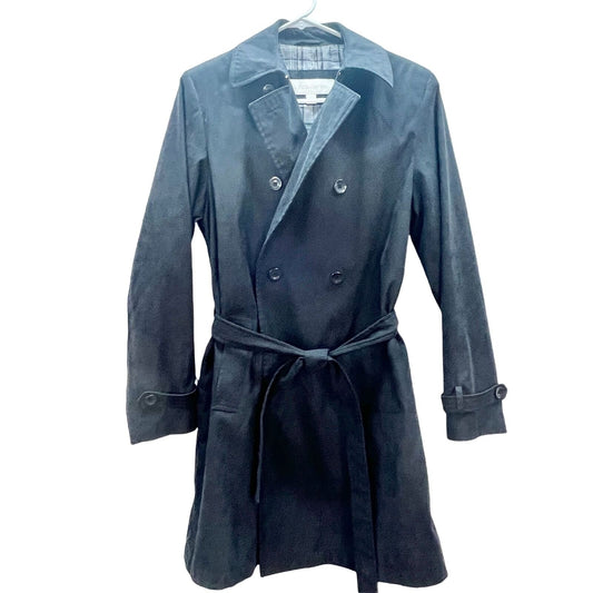 Liz Claiborne Women's Small Black Rain Coat Button Up Waist Tie