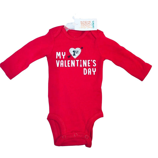 Carters Red Newborn Bodysuit My 1st Valentine's Day Snaps Long Sleeves NWT