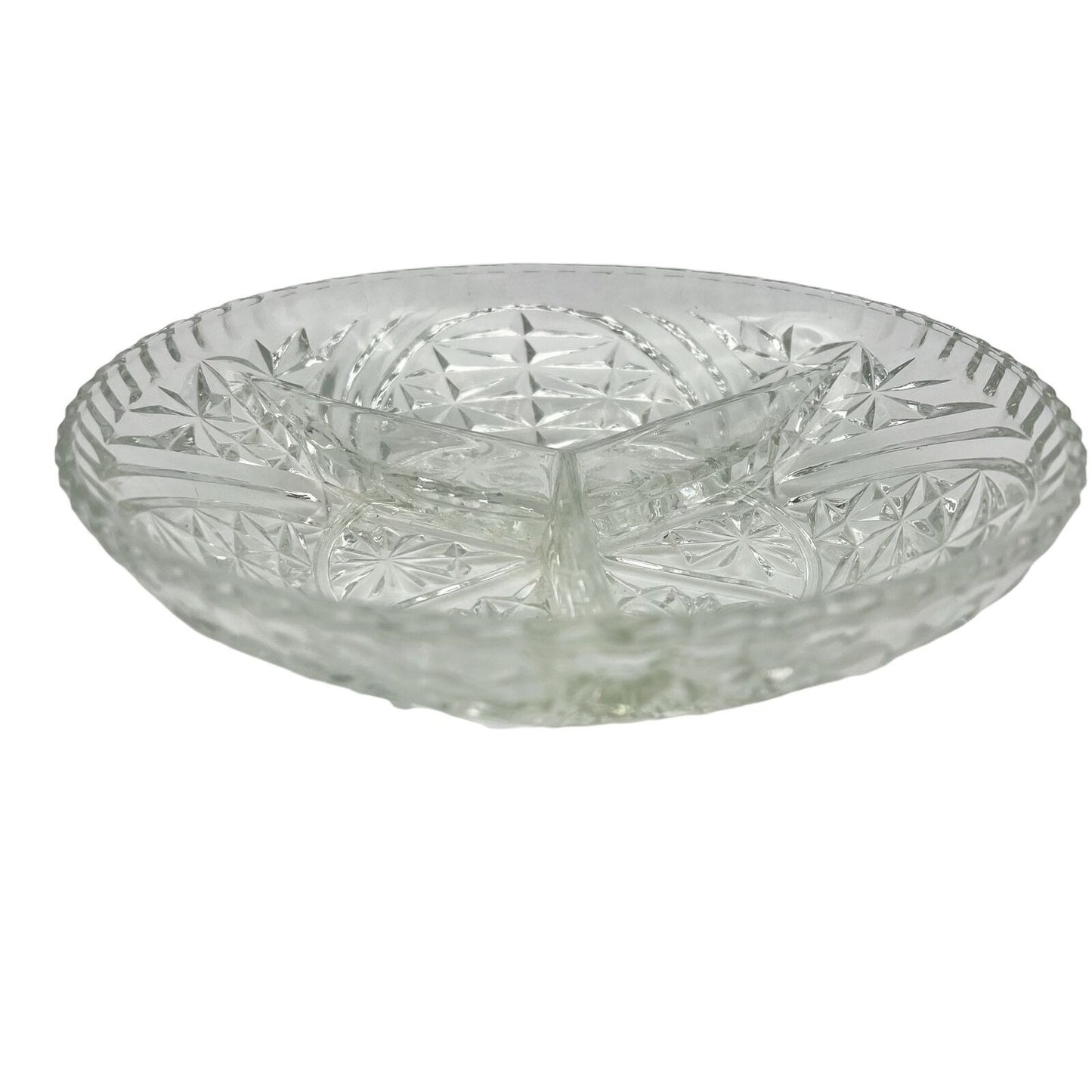 Bowl Serving Dish 7.5 in Clear Faceted Glass 3 Sections