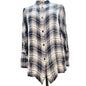 Elan Women's Small Blue Plaid LS Rayon High Low Button Up Mock Neck Top