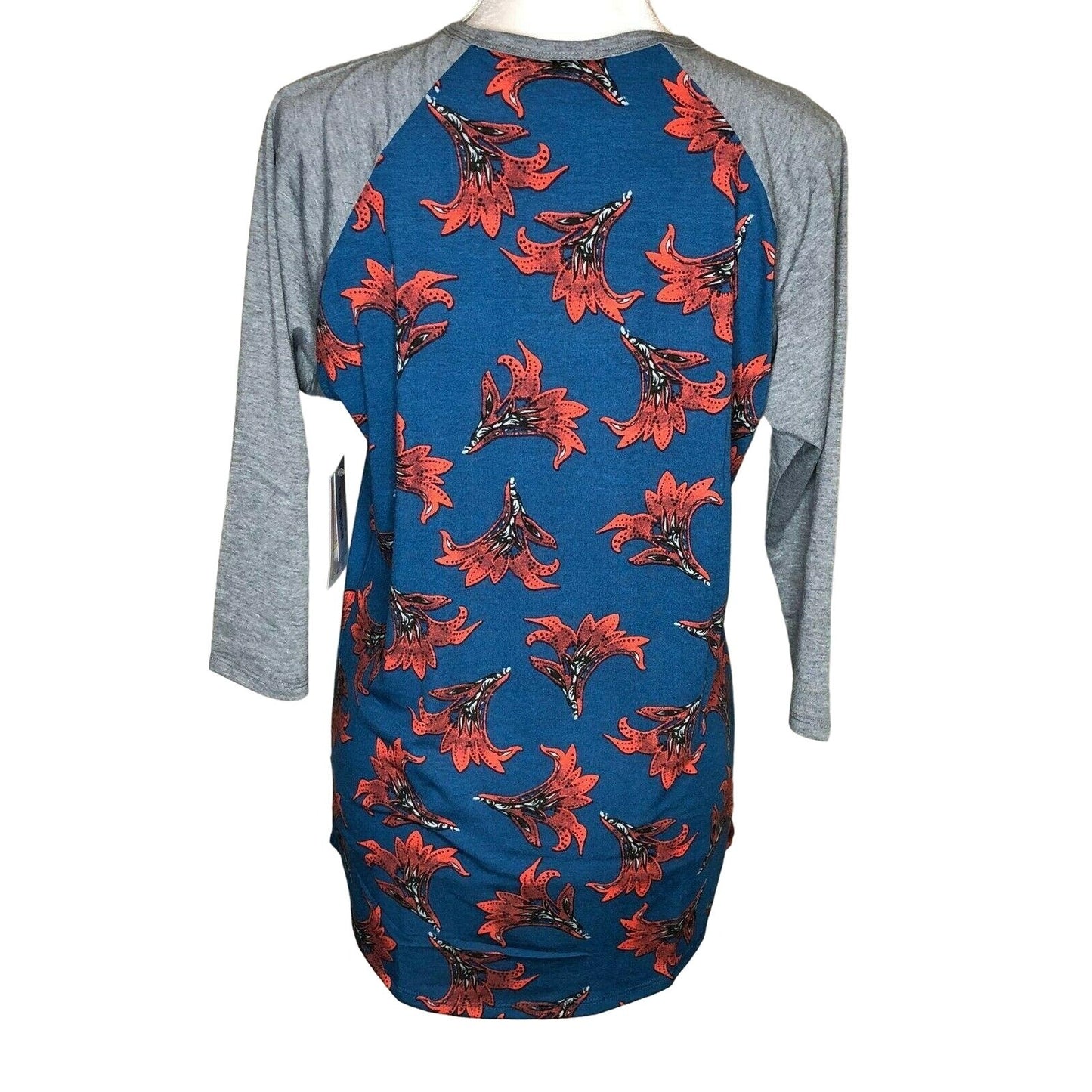 LuLaRoe Randy Baseball Style Tee Size M Blue Red Flowers Gray 3/4 sleeves NWT
