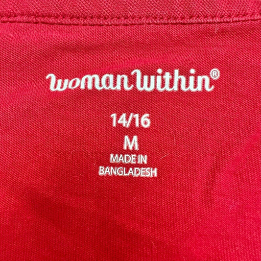 Woman Within M 14/16 Red Short Sleeve Shirt Button Accent