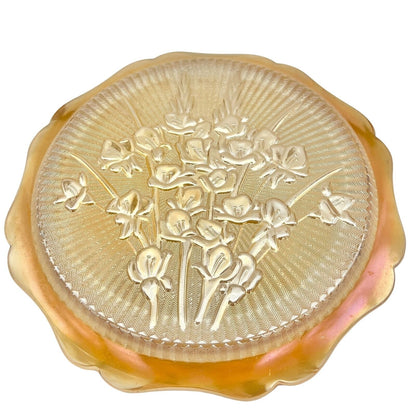 Iridescent Iris & Herringbone Marigold Platter 12 in Vintage Carnival Glass 1940s