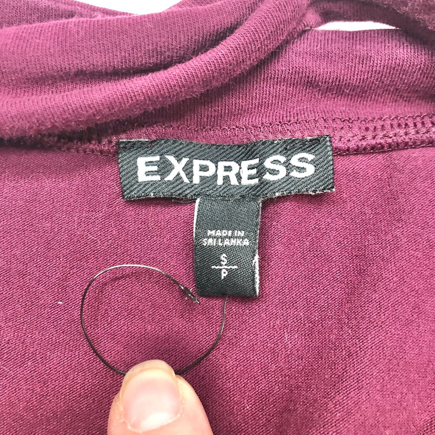 Express Womens Small Burgundy LS Top Stretchy Choker Collar