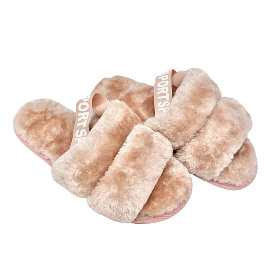 D ta Lo Women's Size 43 Pink Sport Fluffy Slingback Slippers