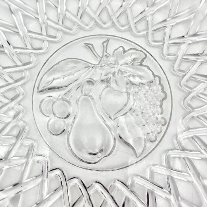 Serving Plate 9.5 inch Round Clear Glass Basket Fruit Pattern