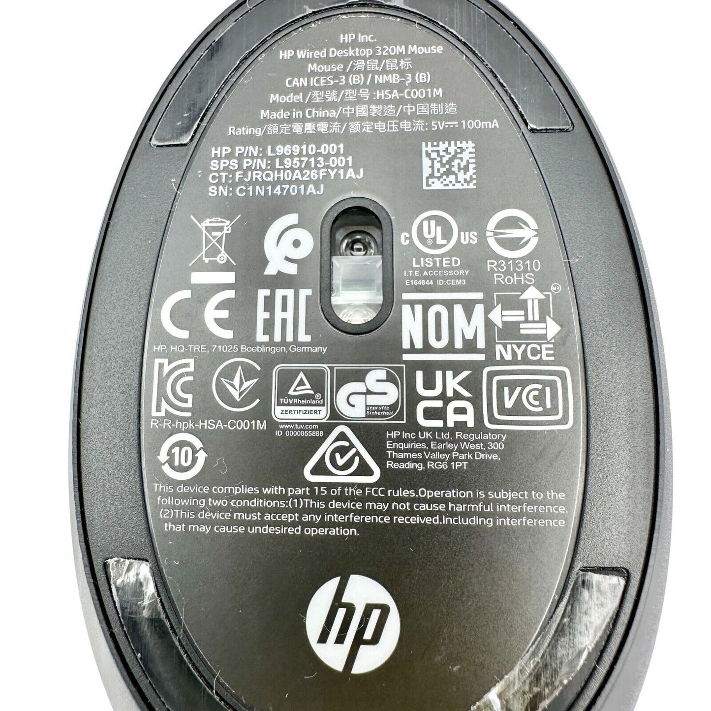 HP Wired Desktop 320M Mouse 4 x 2.5 Black