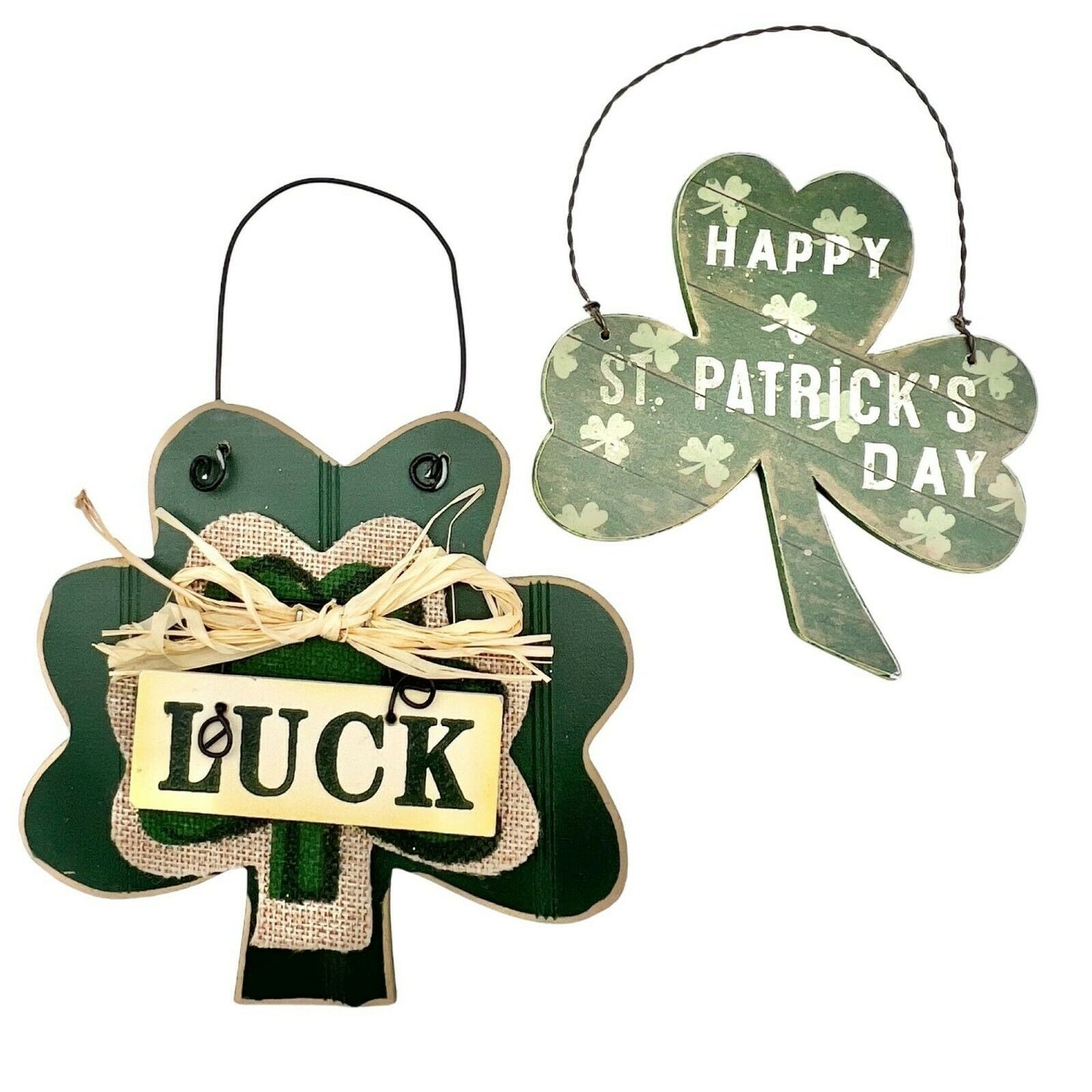 Pair of Two Wooden Decorative Hanging Shamrocks Ornaments