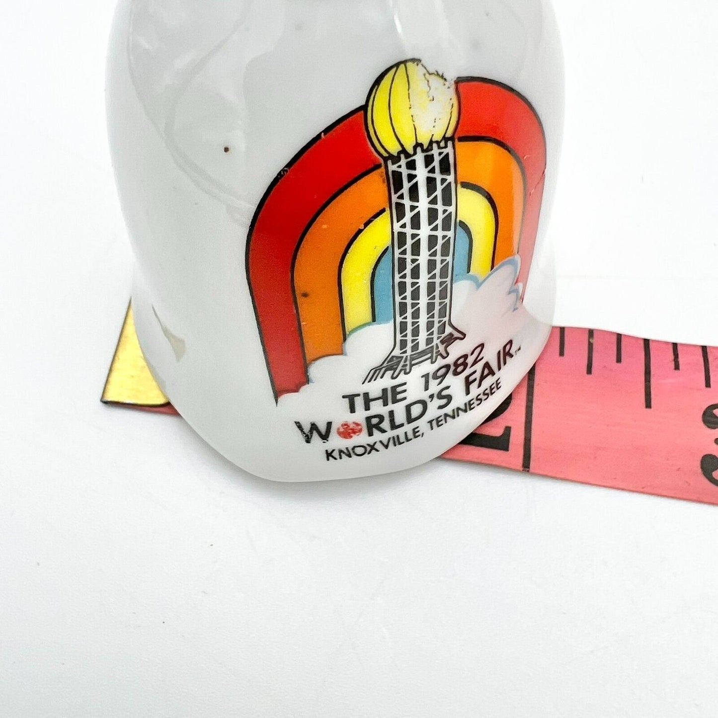 Vintage Bell 3.5 x 2 White Porcelain World's Fair 1982