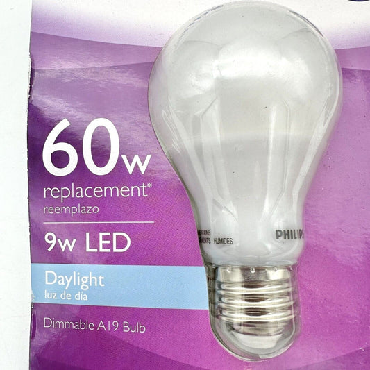 Philips Replacement Bulbs Set of Two 60w 9w LED Daylight Dimmable A19 Bulb NIP