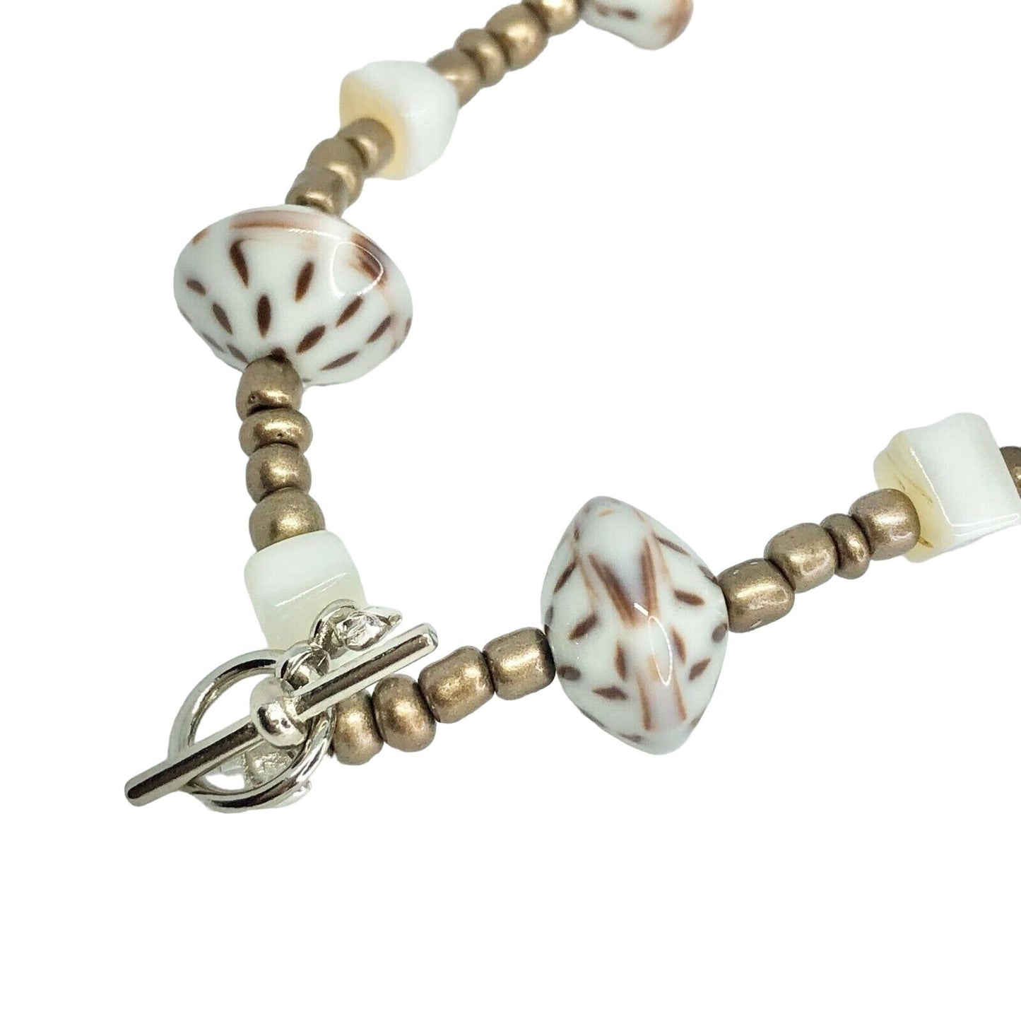 Handcrafted Bracelet White & Goldtone Beads Unique Fun NEW