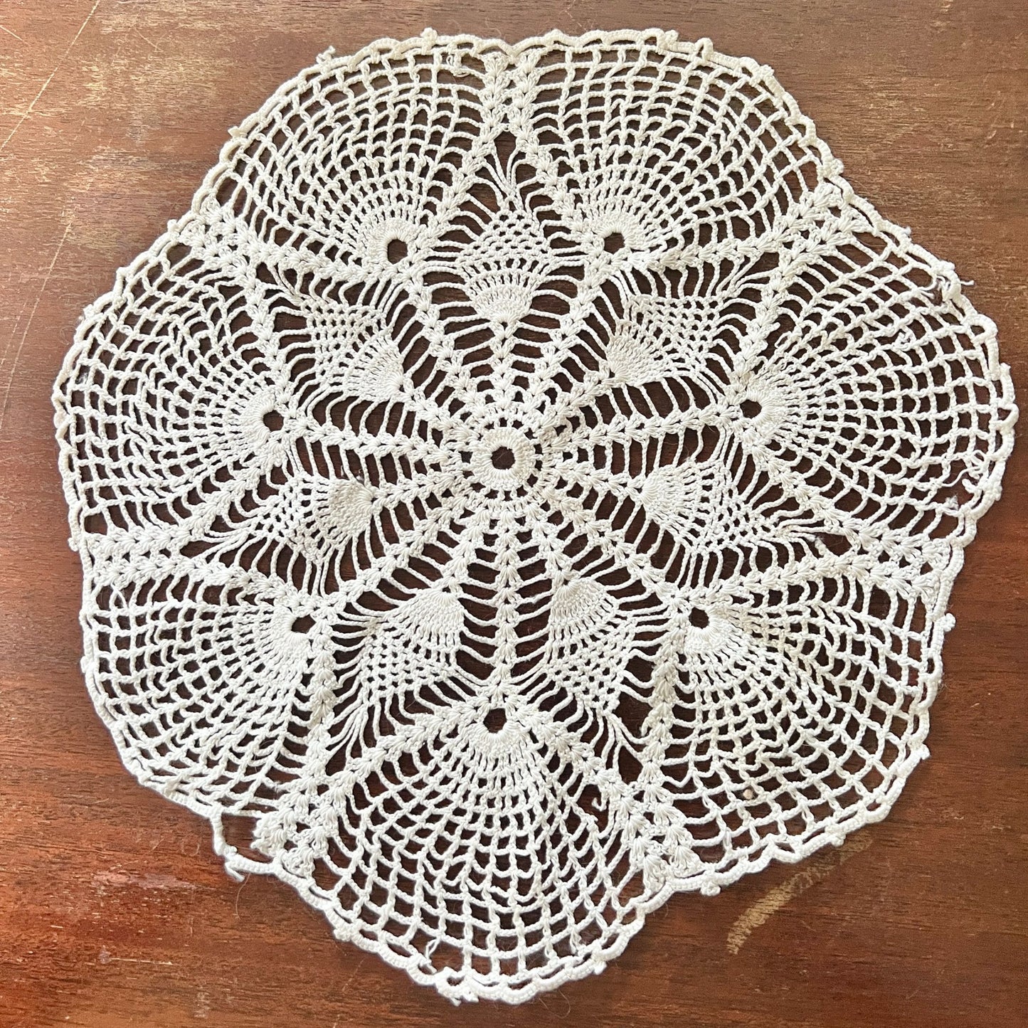 Vintage Doily 12 in round Ivory Hand Crochet Classic