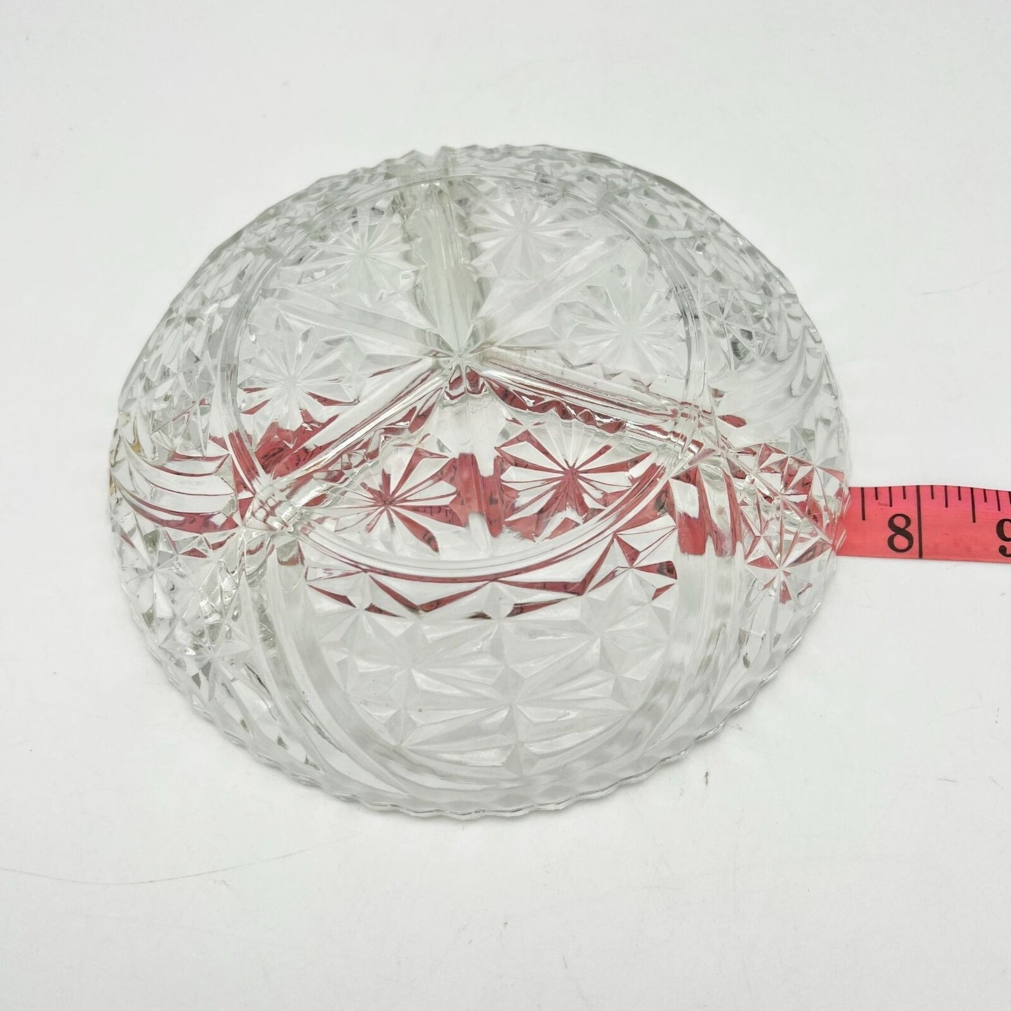 Bowl Serving Dish 7.5 in Clear Faceted Glass 3 Sections