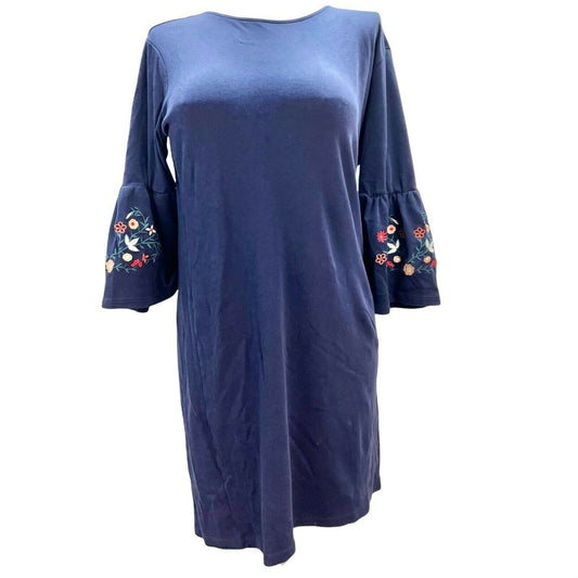 Basic Editions Womens XL Blue Cotton Dress Floral Sleeves