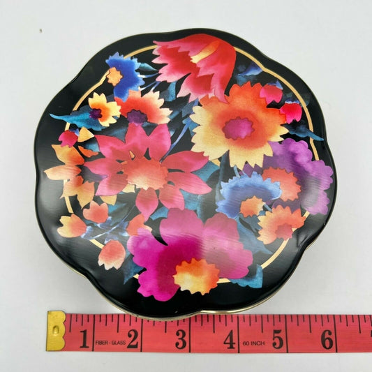 Black Floral Flower Shaped Decorative 6 inch Diameter Collectible Tin Bright