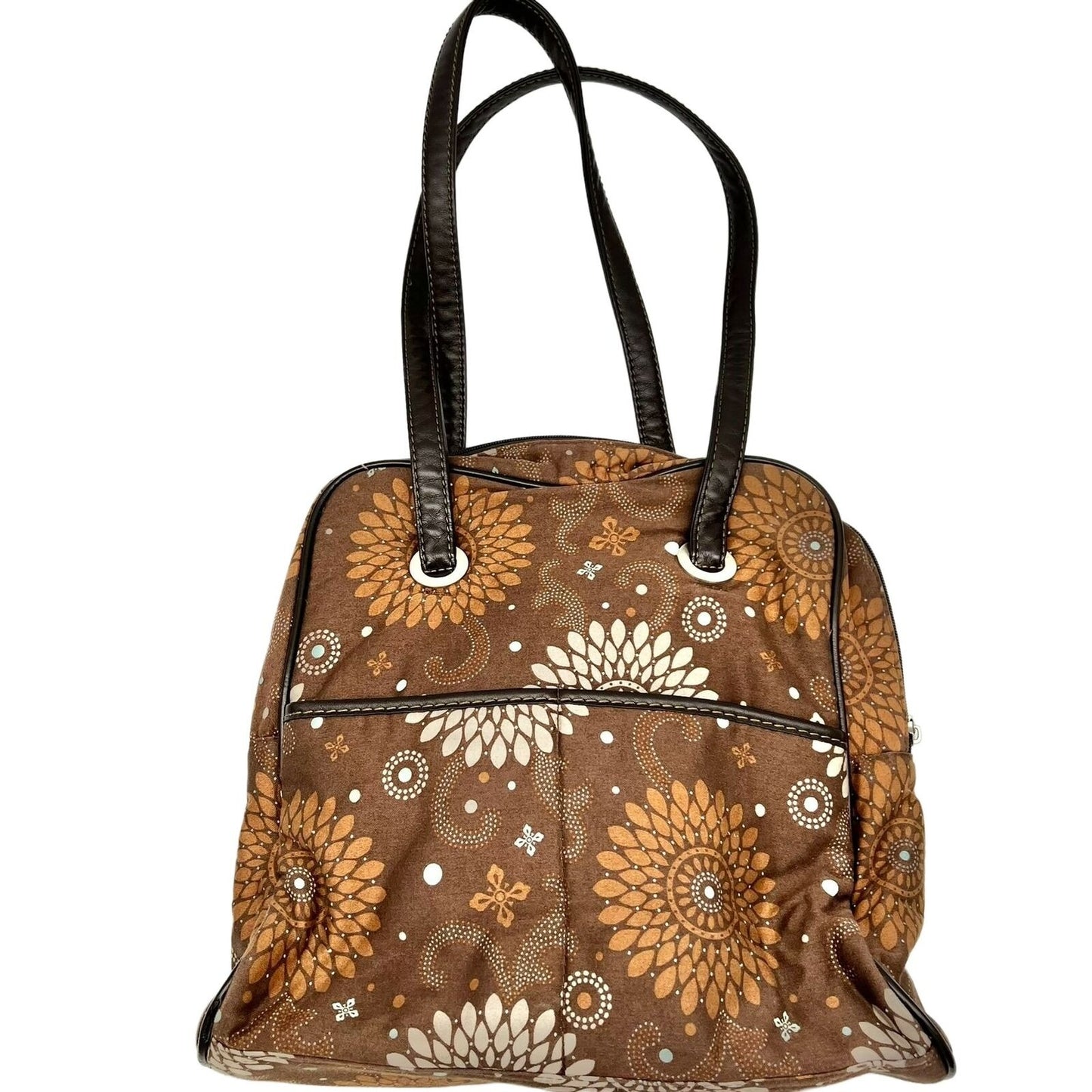 Thirty-One Shoulder Bag Brown Mandala Leather Straps Zip Closure