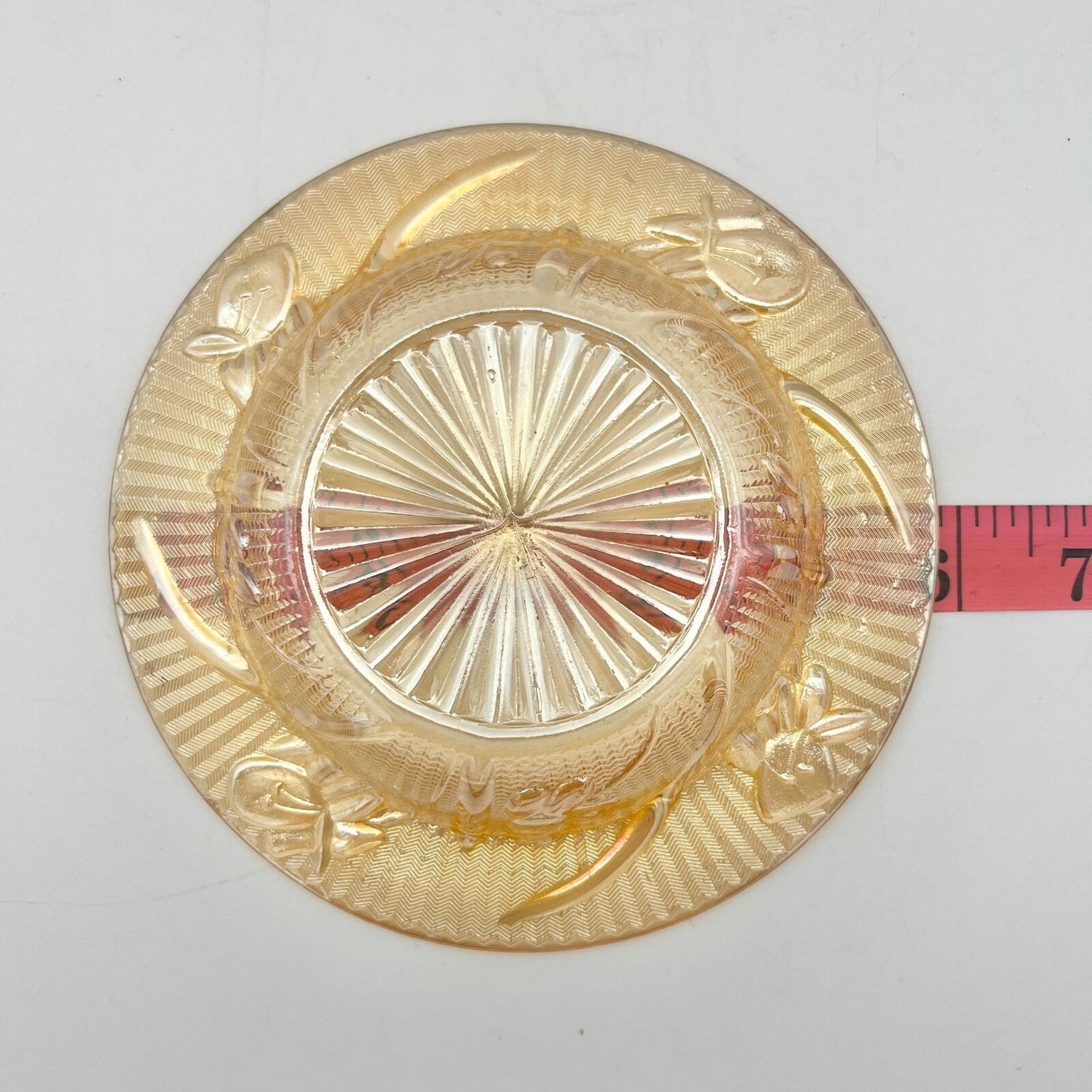 Iridescent Iris Herringbone Marigold Condiment Dish WO Lid Carnival Glass 1940s